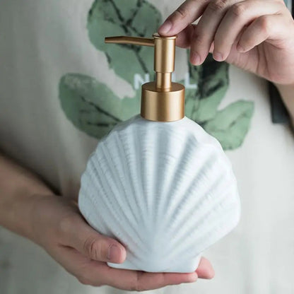 Shell Ceramic Soap Dispenser – Elegance for Bath and Kitchen