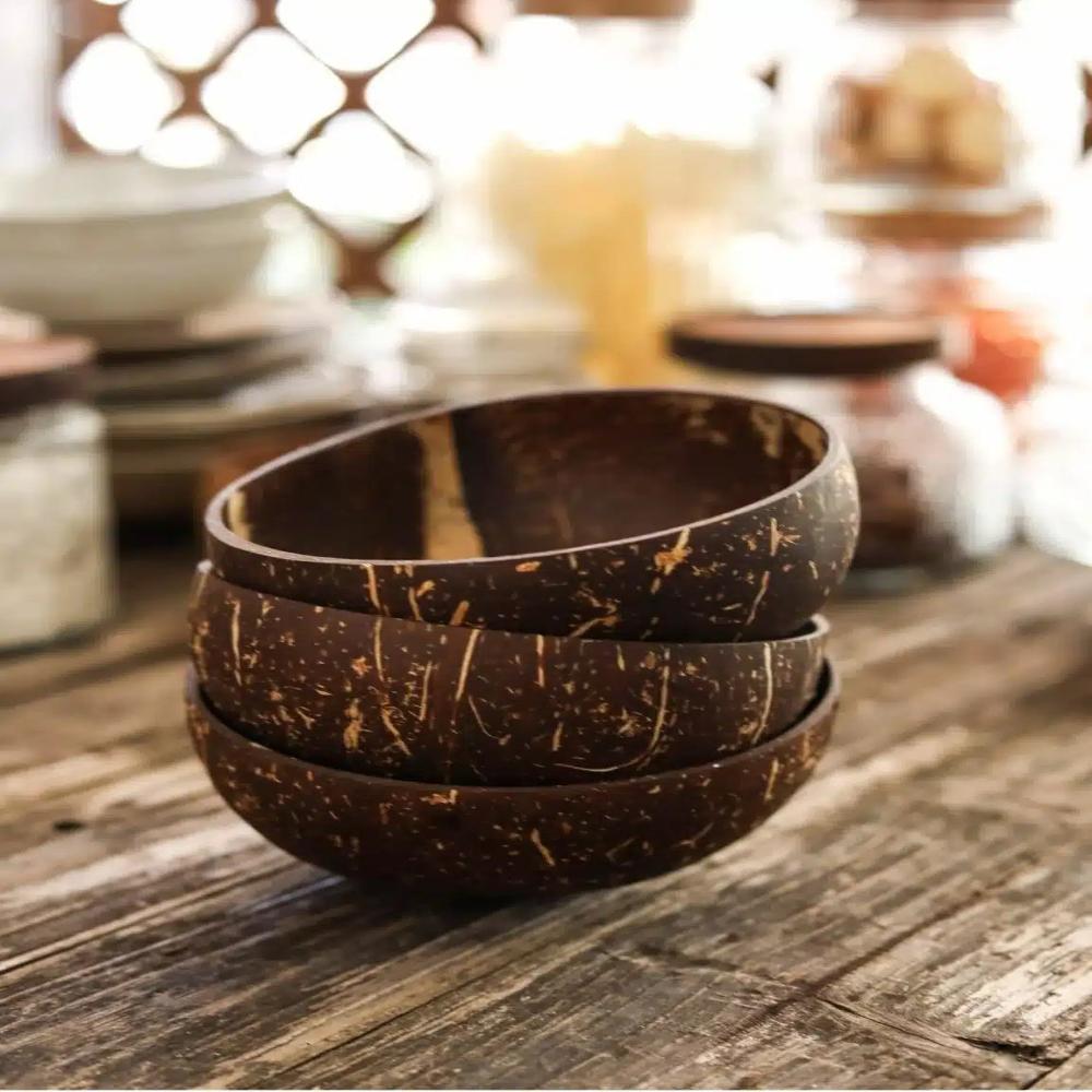 Natural Wood Coconut Bowl Handmade from Real Coconut for Smoothie Bowls, Salads, and Serving
