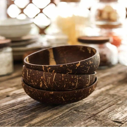 Natural Wood Coconut Bowl Handmade from Real Coconut for Smoothie Bowls, Salads, and Serving