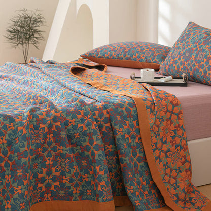 Reversible six-layer cotton blanket with mandala pattern and border, breathable for summer and transitional seasons