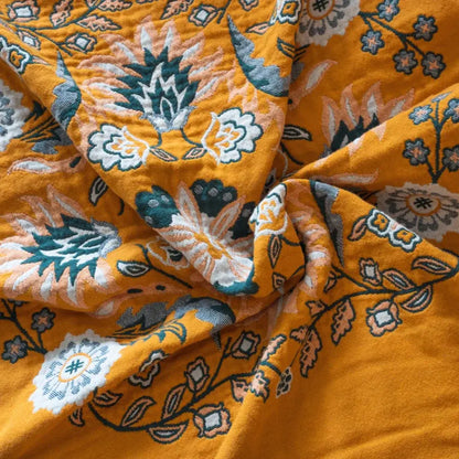 Boho cotton reversible throw with mandala pattern and fringes, sofa cover multi-layered