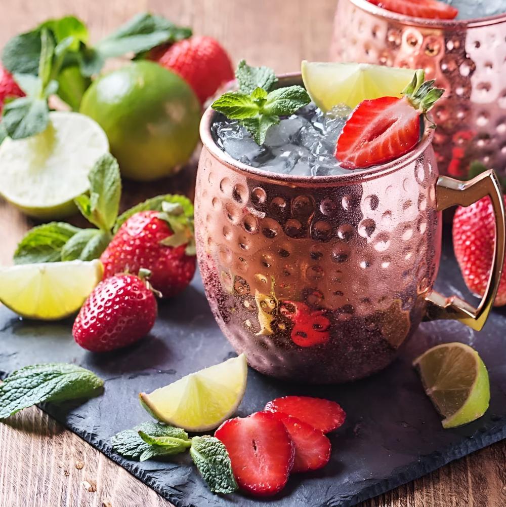 Copper cup with hammered finish 350 ml Moscow Mule cup with brass handle for cocktails and cold drinks