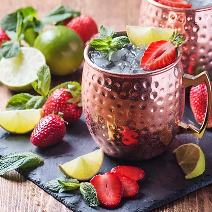 Copper cup with hammered finish 350 ml Moscow Mule cup with brass handle for cocktails and cold drinks
