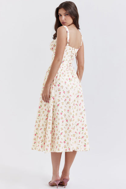 Women's summer maxi dress with floral pattern and lightweight cut