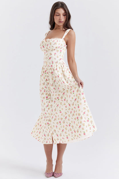 Women's summer maxi dress with floral pattern and lightweight cut