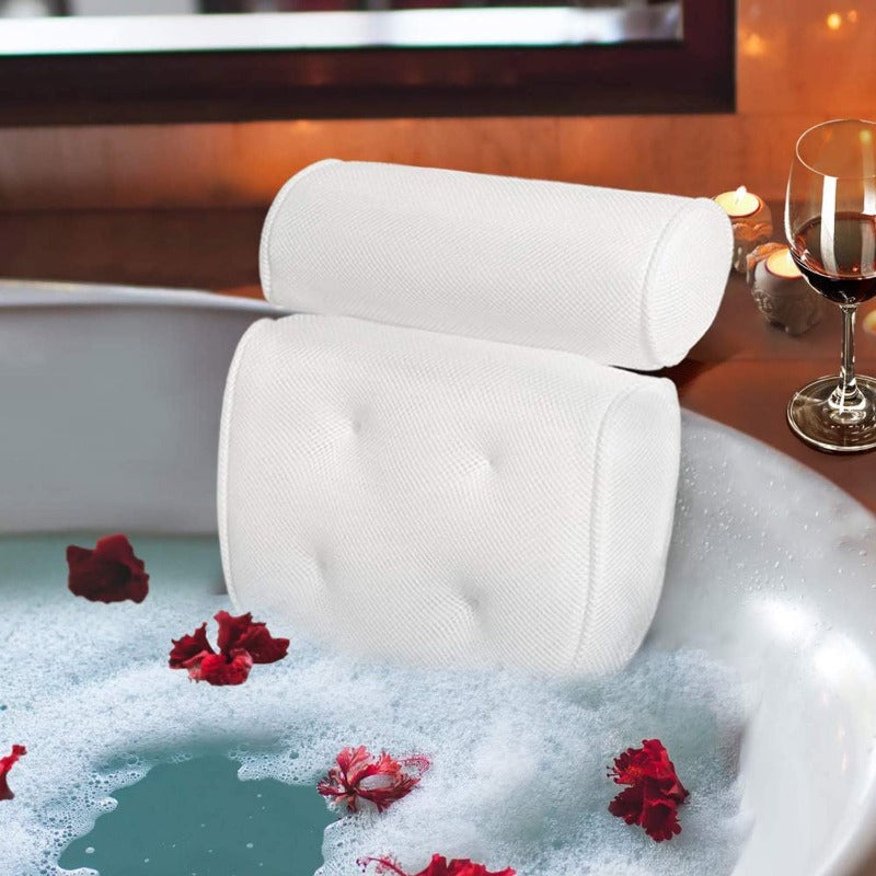Ergonomic L-shaped bathtub pillow with suction cups made of 3D mesh for neck and back, breathable