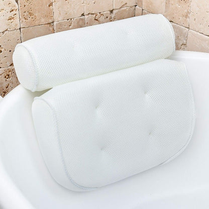 Ergonomic L-shaped bathtub pillow with suction cups made of 3D mesh for neck and back, breathable