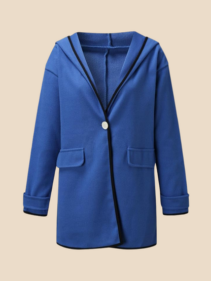 Plus-size women's winter coat with long, straight shape