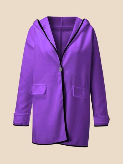 Plus-size women's winter coat with long, straight shape