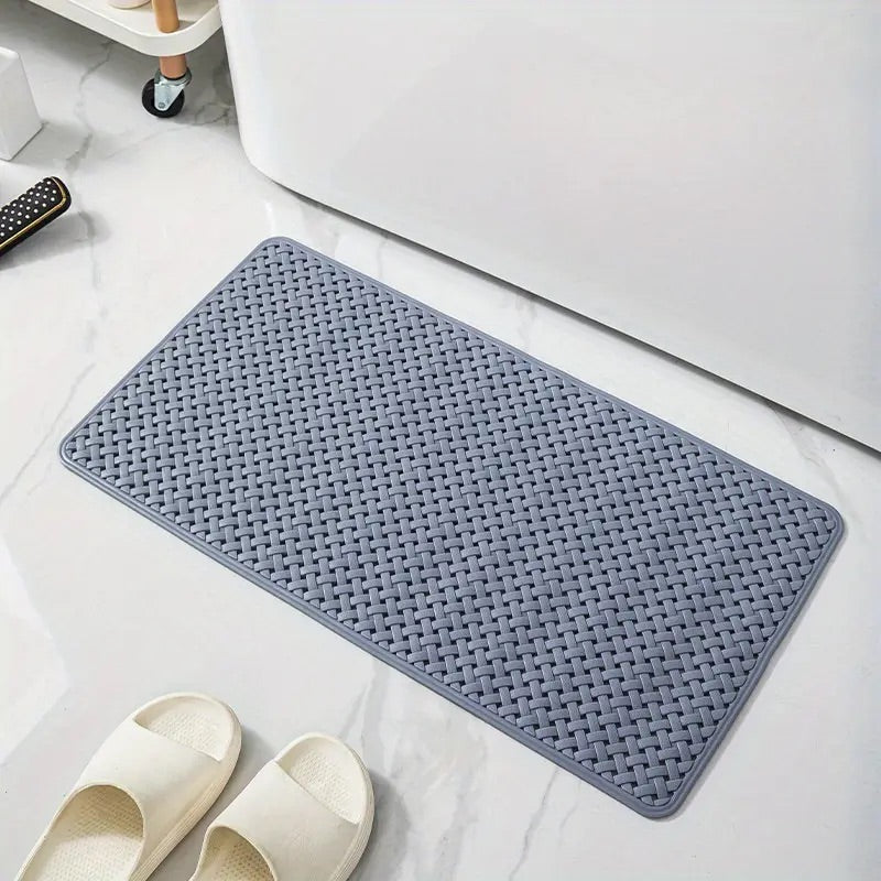 Non-slip mat for shower and bathtub made of silicone with basket weave design, suction cup underside