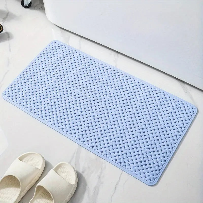 Non-slip mat for shower and bathtub made of silicone with basket weave design, suction cup underside