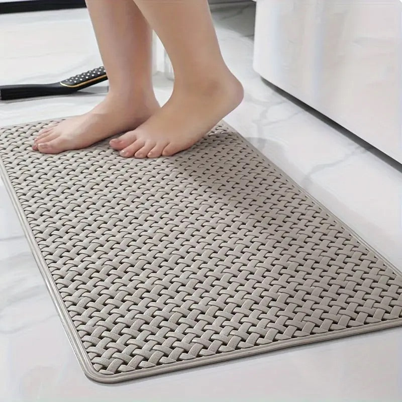 Non-slip mat for shower and bathtub made of silicone with basket weave design, suction cup underside