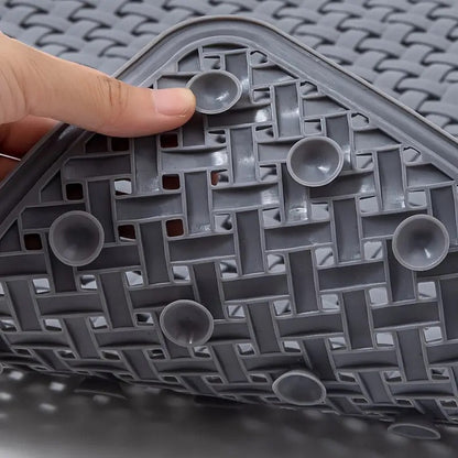 Non-slip mat for shower and bathtub made of silicone with basket weave design, suction cup underside