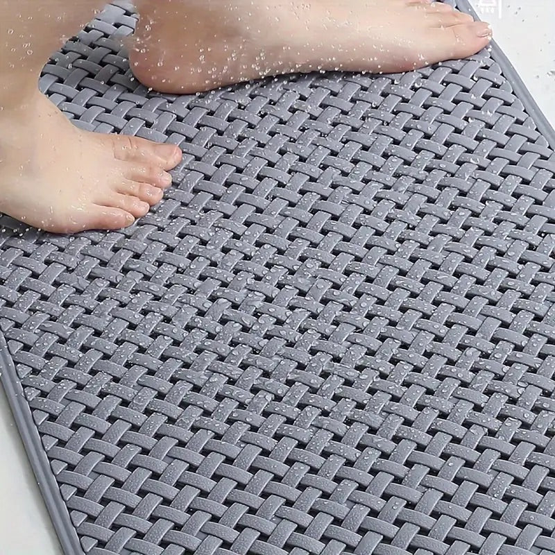 Non-slip mat for shower and bathtub made of silicone with basket weave design, suction cup underside