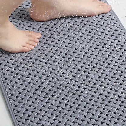 Non-slip mat for shower and bathtub made of silicone with basket weave design, suction cup underside