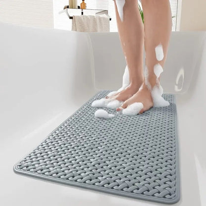 Non-slip mat for shower and bathtub made of silicone with basket weave design, suction cup underside