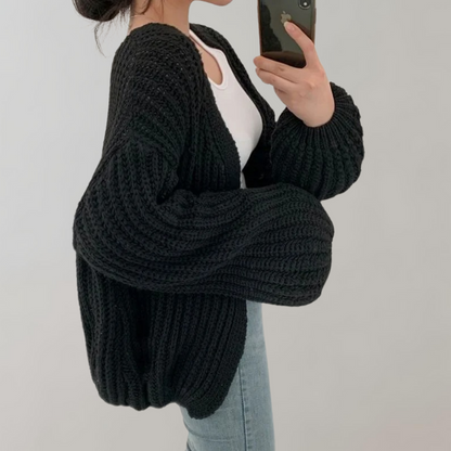 Women's cardigan with long sleeves made of cotton-acrylic blend