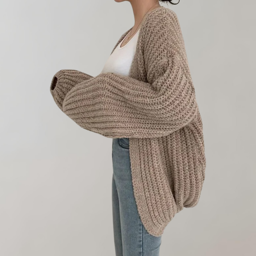 Women's cardigan with long sleeves made of cotton-acrylic blend