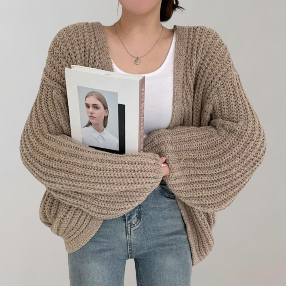 Women's cardigan with long sleeves made of cotton-acrylic blend