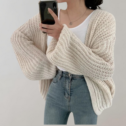 Women's cardigan with long sleeves made of cotton-acrylic blend