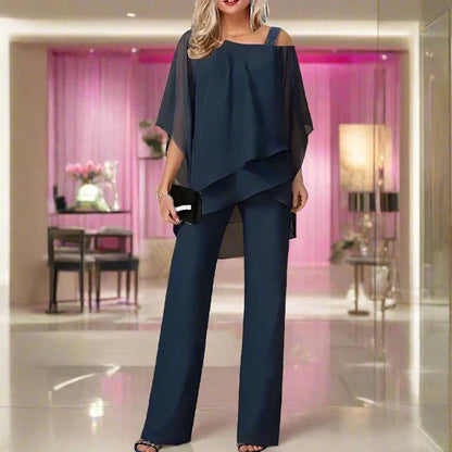 Two-piece women's set with overlay top and pants