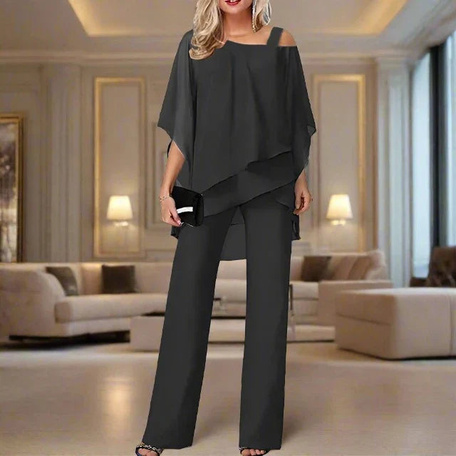 Two-piece women's set with overlay top and pants