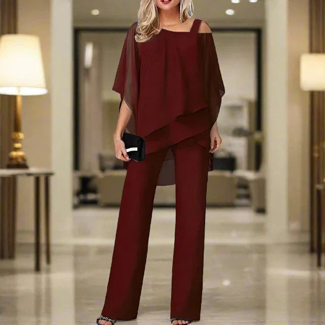 Two-piece women's set with overlay top and pants