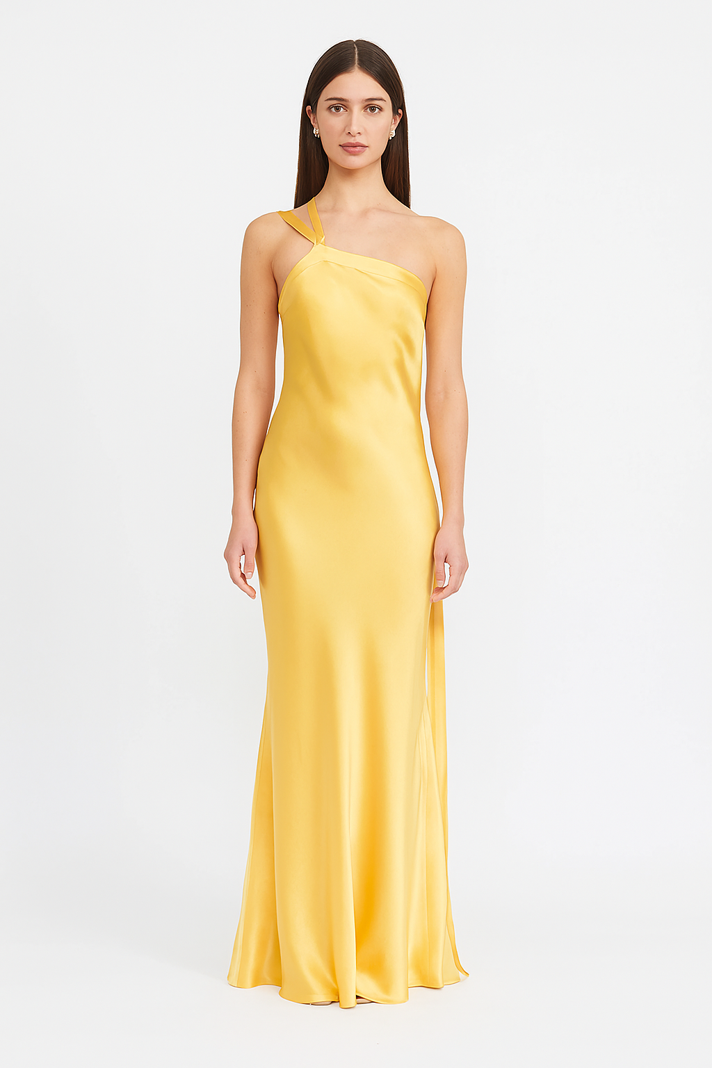 Abigail women's satin evening dress with open back and diagonal straps