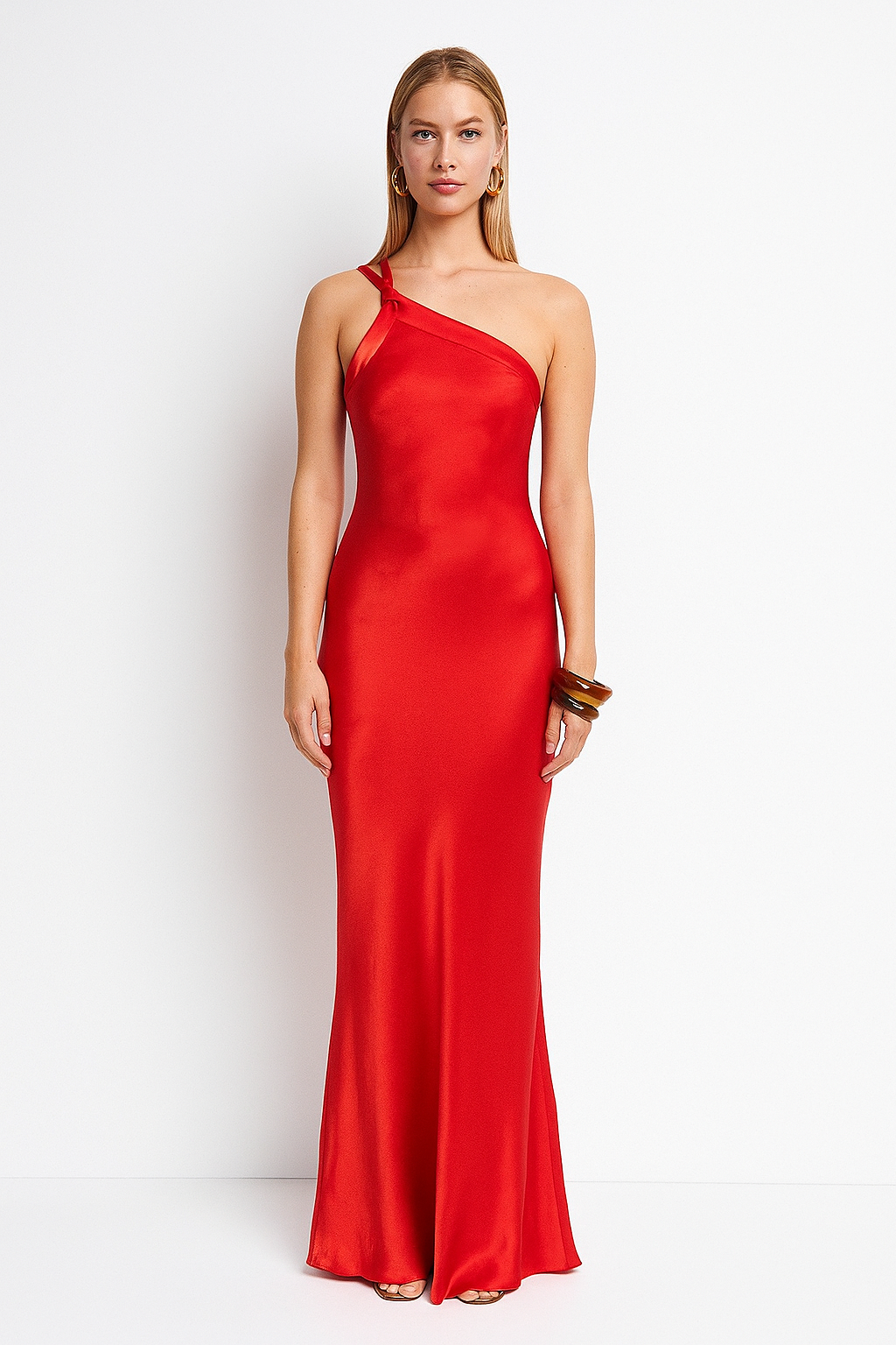 Abigail women's satin evening dress with open back and diagonal straps