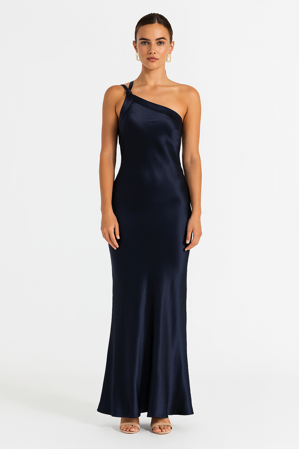 Abigail women's satin evening dress with open back and diagonal straps