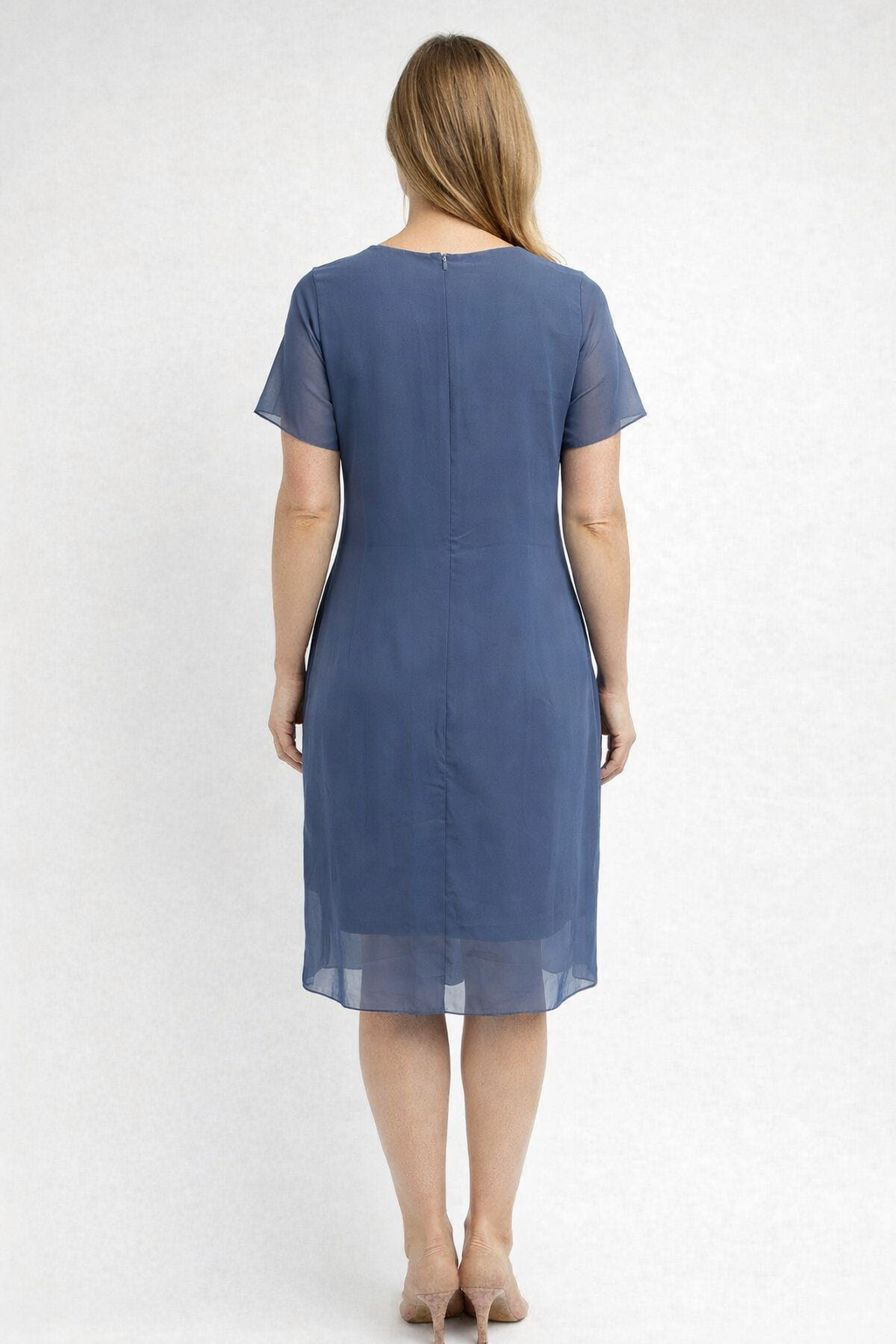 Women's Party Dress Multi-Layered Chiffon with Asymmetric Layers, Round Neckline, Short Sleeves, Knee-Length