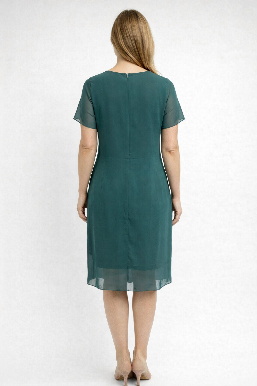 Women's Party Dress Multi-Layered Chiffon with Asymmetric Layers, Round Neckline, Short Sleeves, Knee-Length