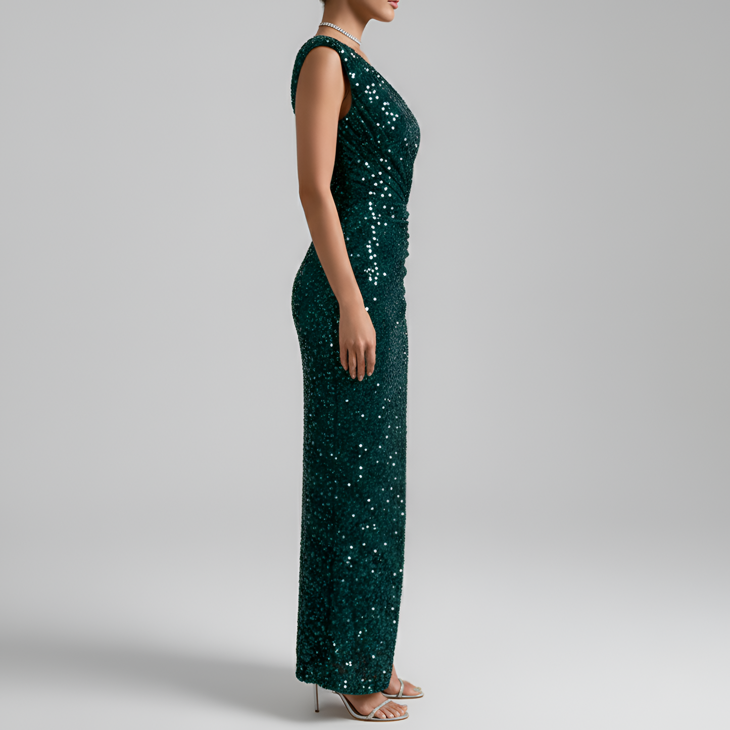 Women's Evening Dress Sequin One Shoulder with High Side Slit Bodycon Maxi with Hip Ruching