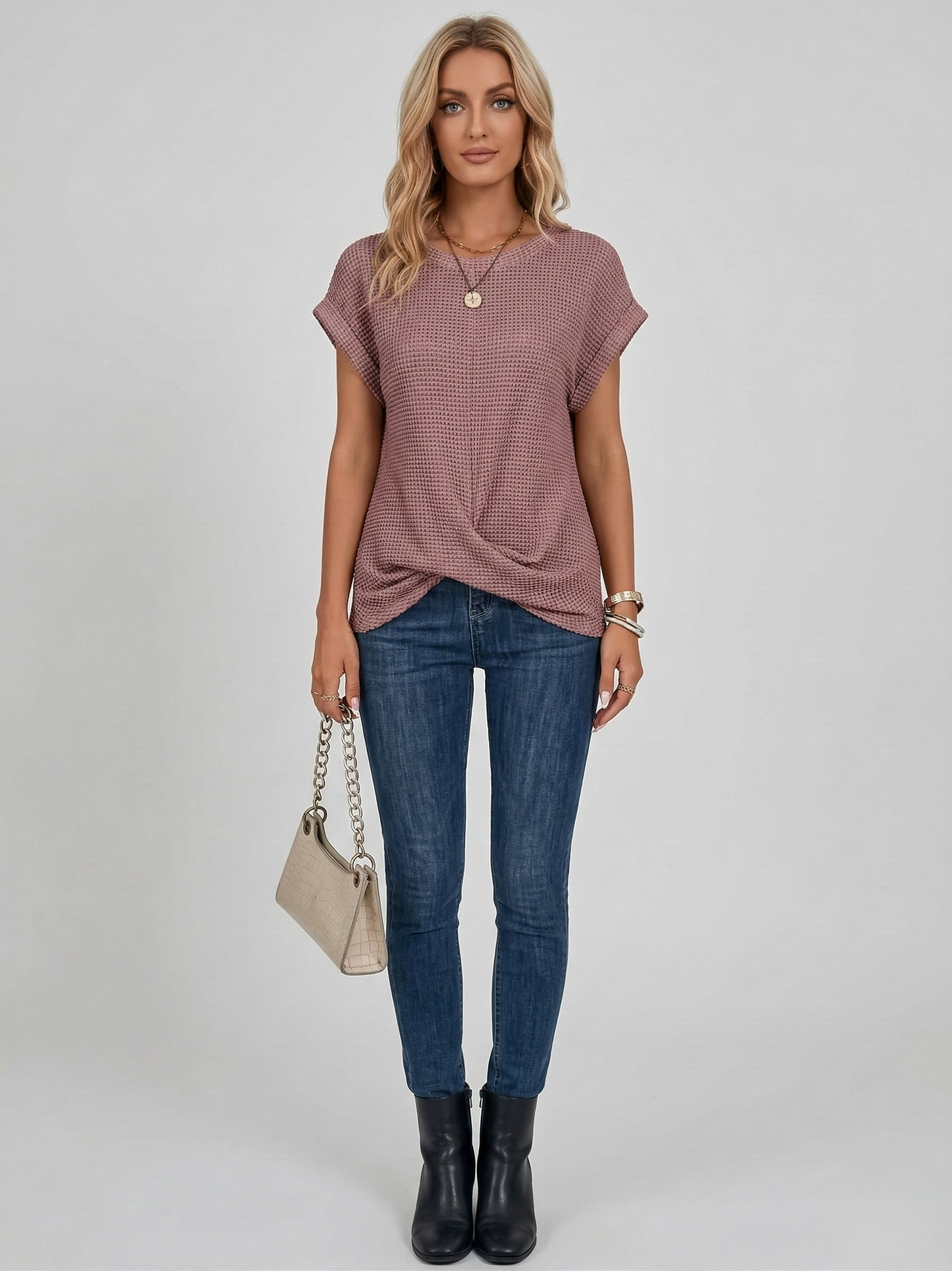 Women's cotton T-shirt with short sleeves and round neckline