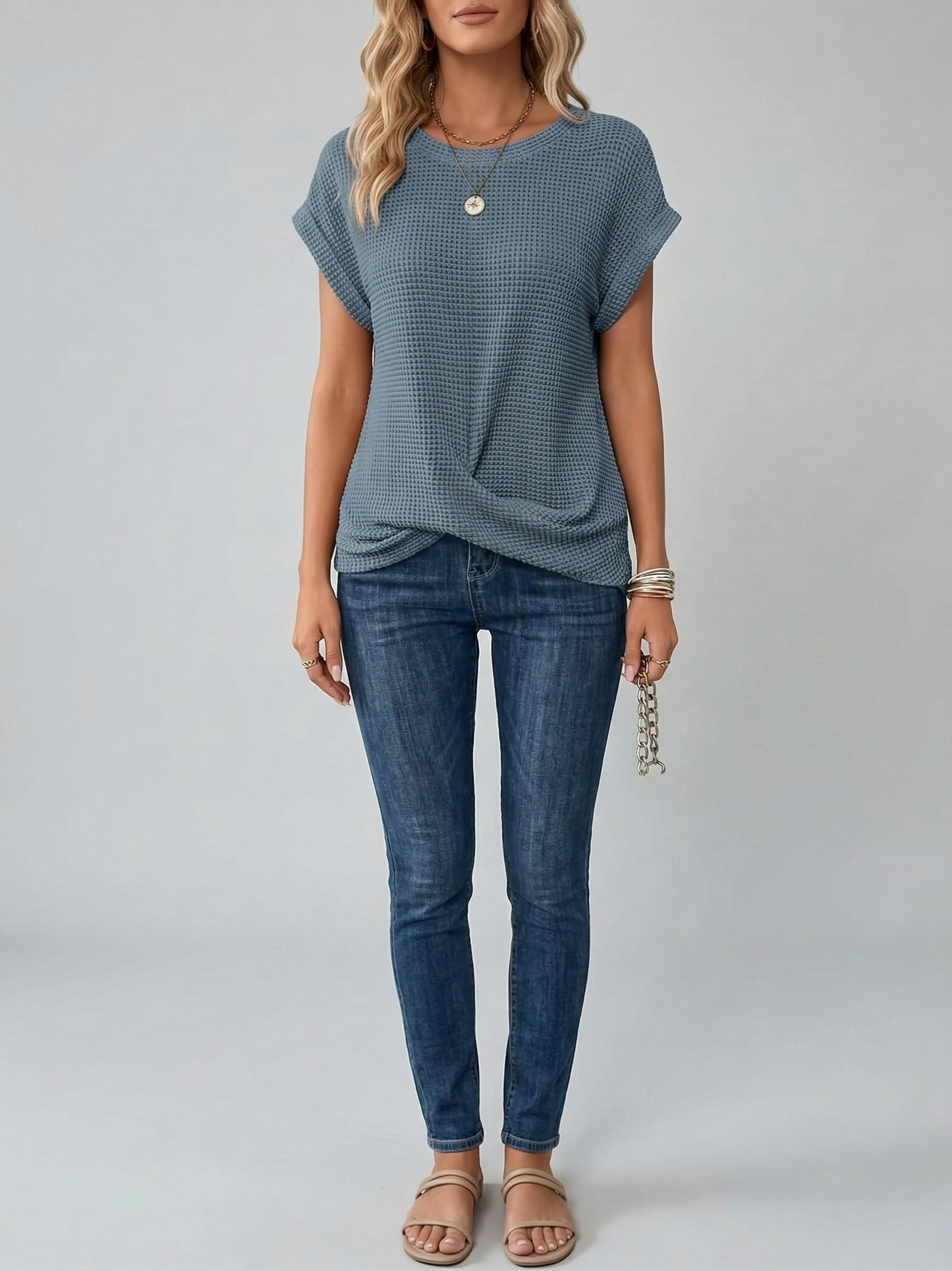 Women's cotton T-shirt with short sleeves and round neckline
