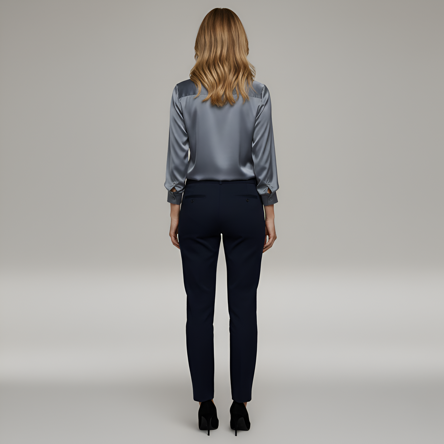 Women's Satin Blouse with Shirt Collar V-Neck Long Sleeves Cuffs Loose Fit Charmeuse Look