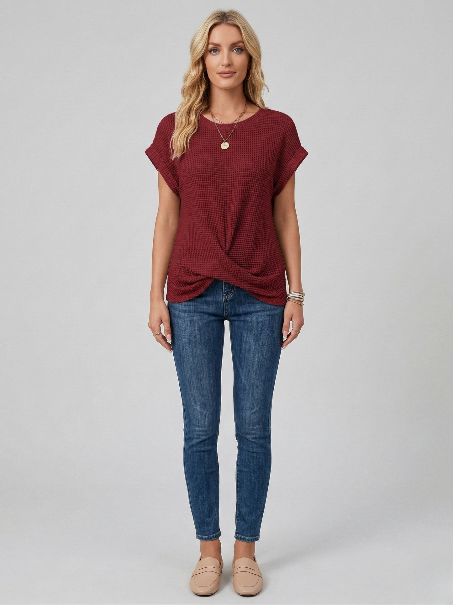 Women's cotton T-shirt with short sleeves and round neckline