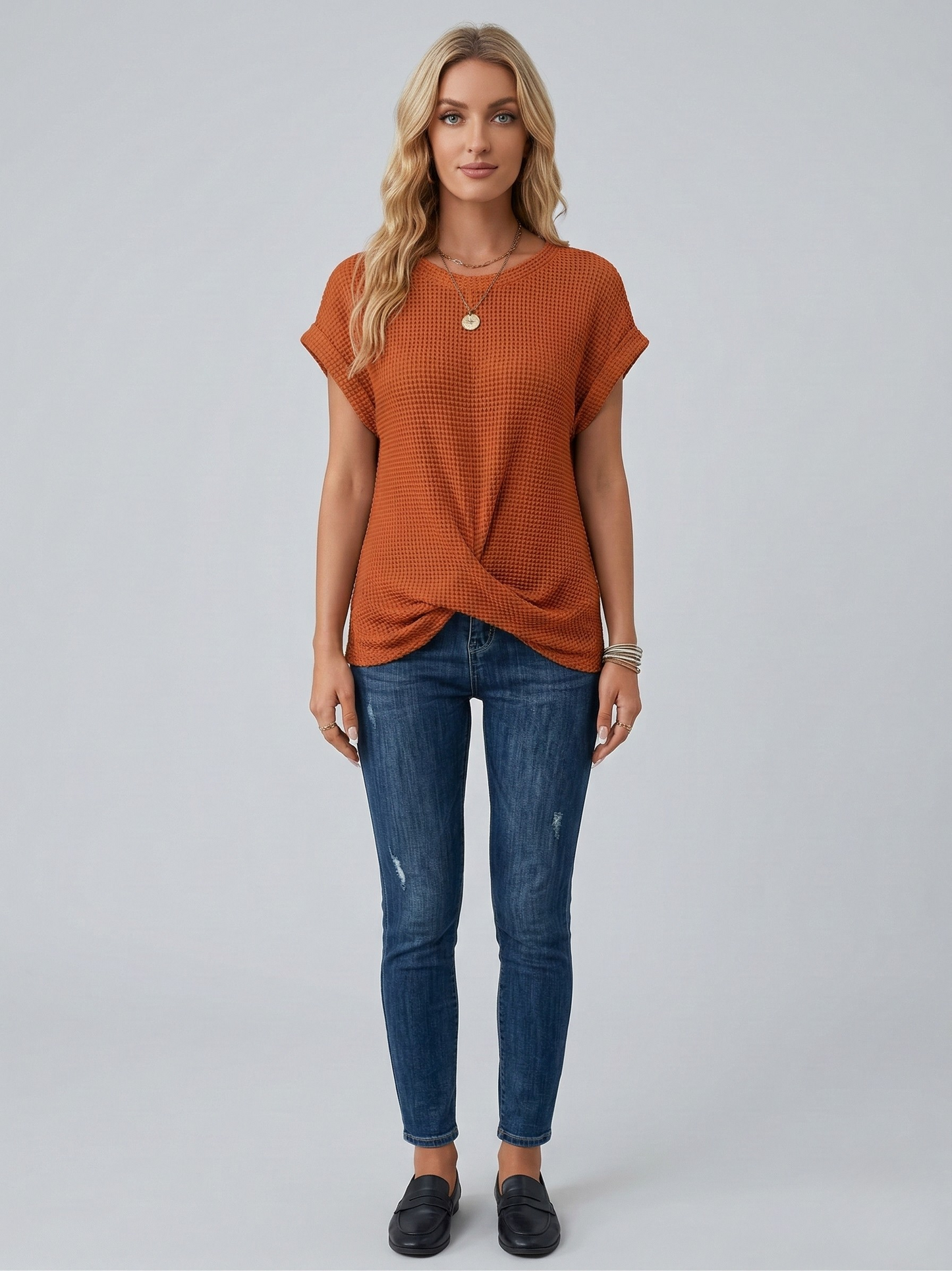 Women's cotton T-shirt with short sleeves and round neckline