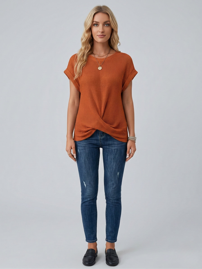 Women's cotton T-shirt with short sleeves and round neckline