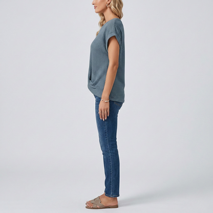 Women's cotton T-shirt with short sleeves and round neckline