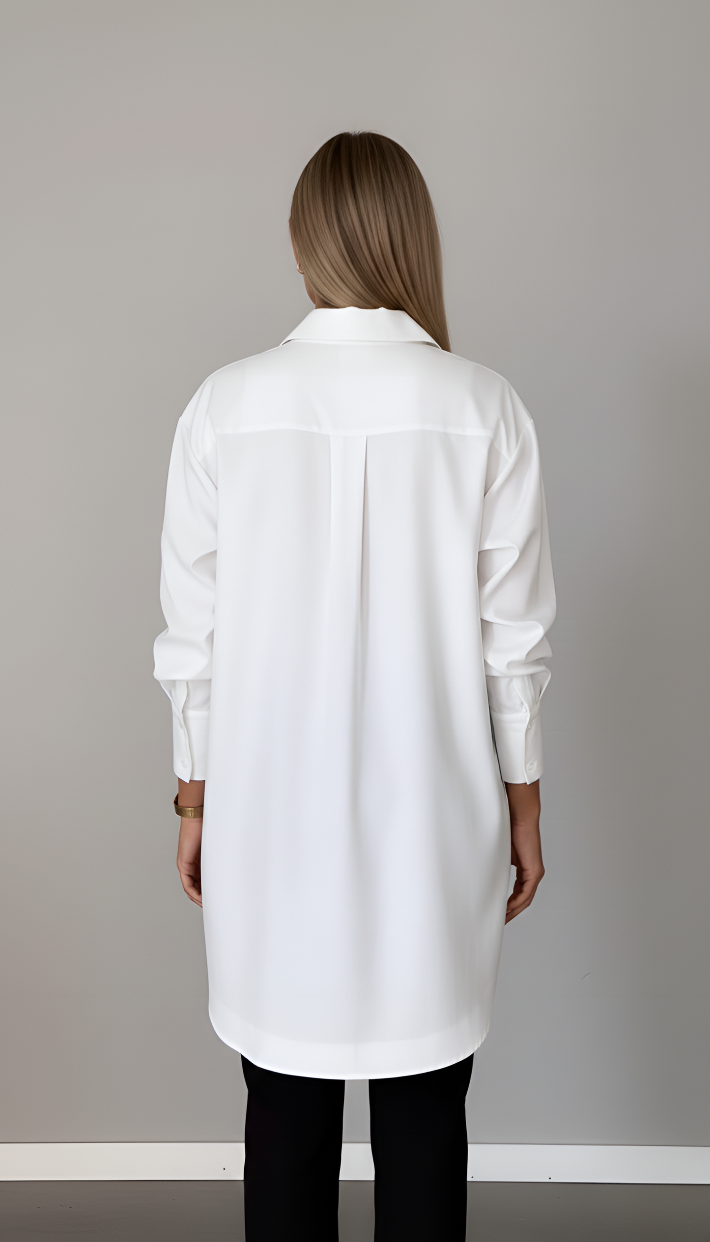 Women's Tunic Shirt Oversize Cotton with Hidden Button Placket Shirt Collar Long Sleeves