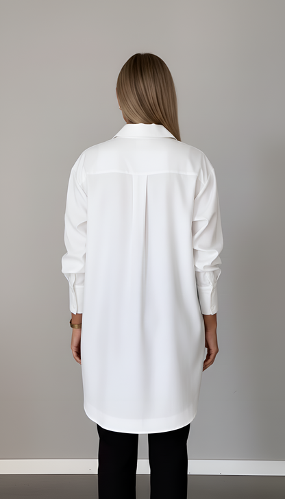 Women's Tunic Shirt Oversize Cotton with Hidden Button Placket Shirt Collar Long Sleeves