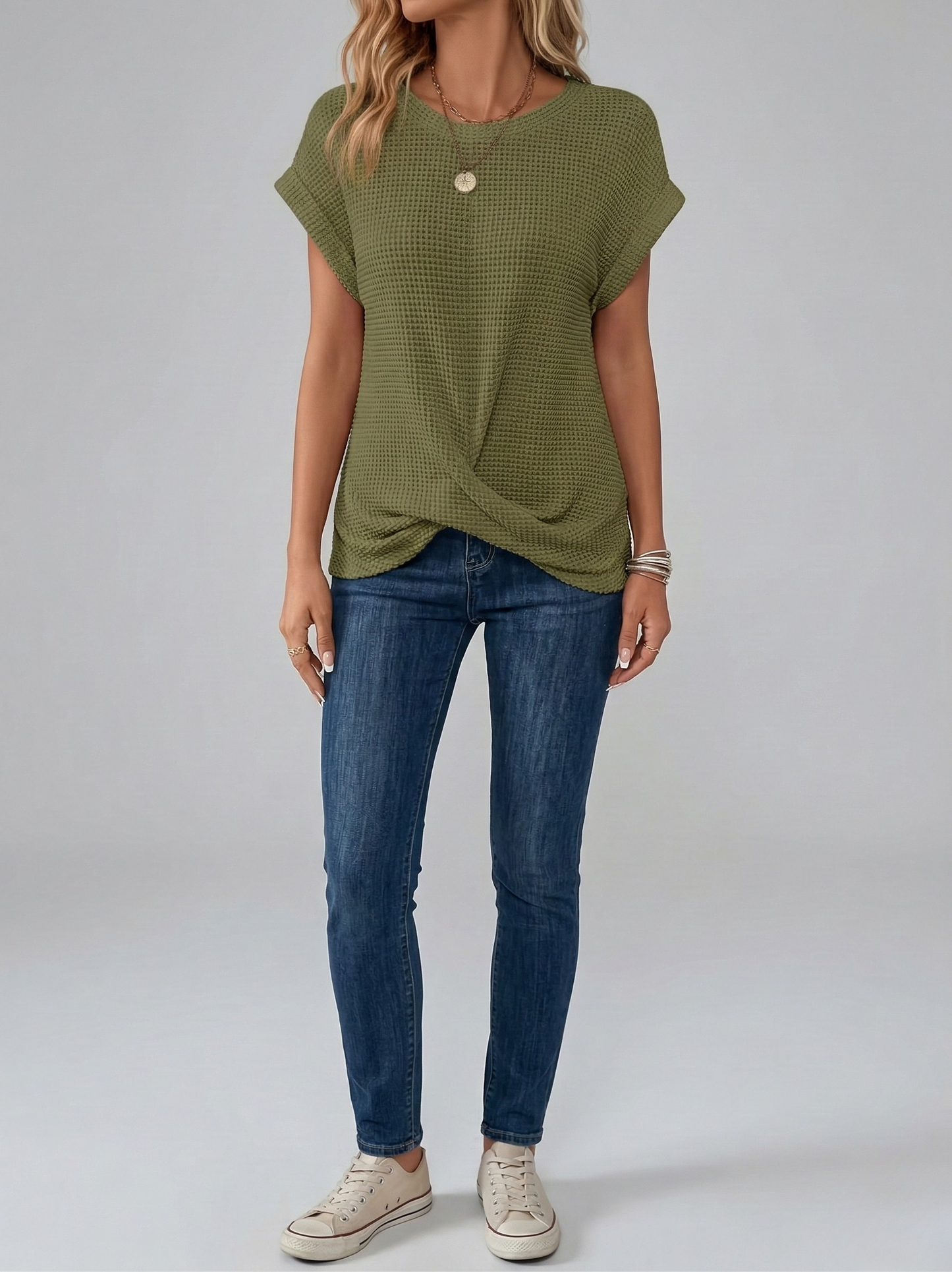 Women's cotton T-shirt with short sleeves and round neckline