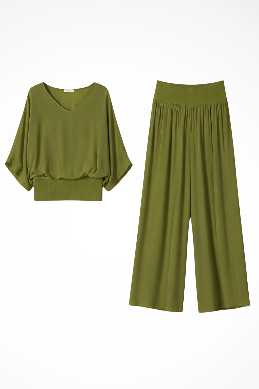 Women's Two-Piece Set with V-Neck and Wide Leg