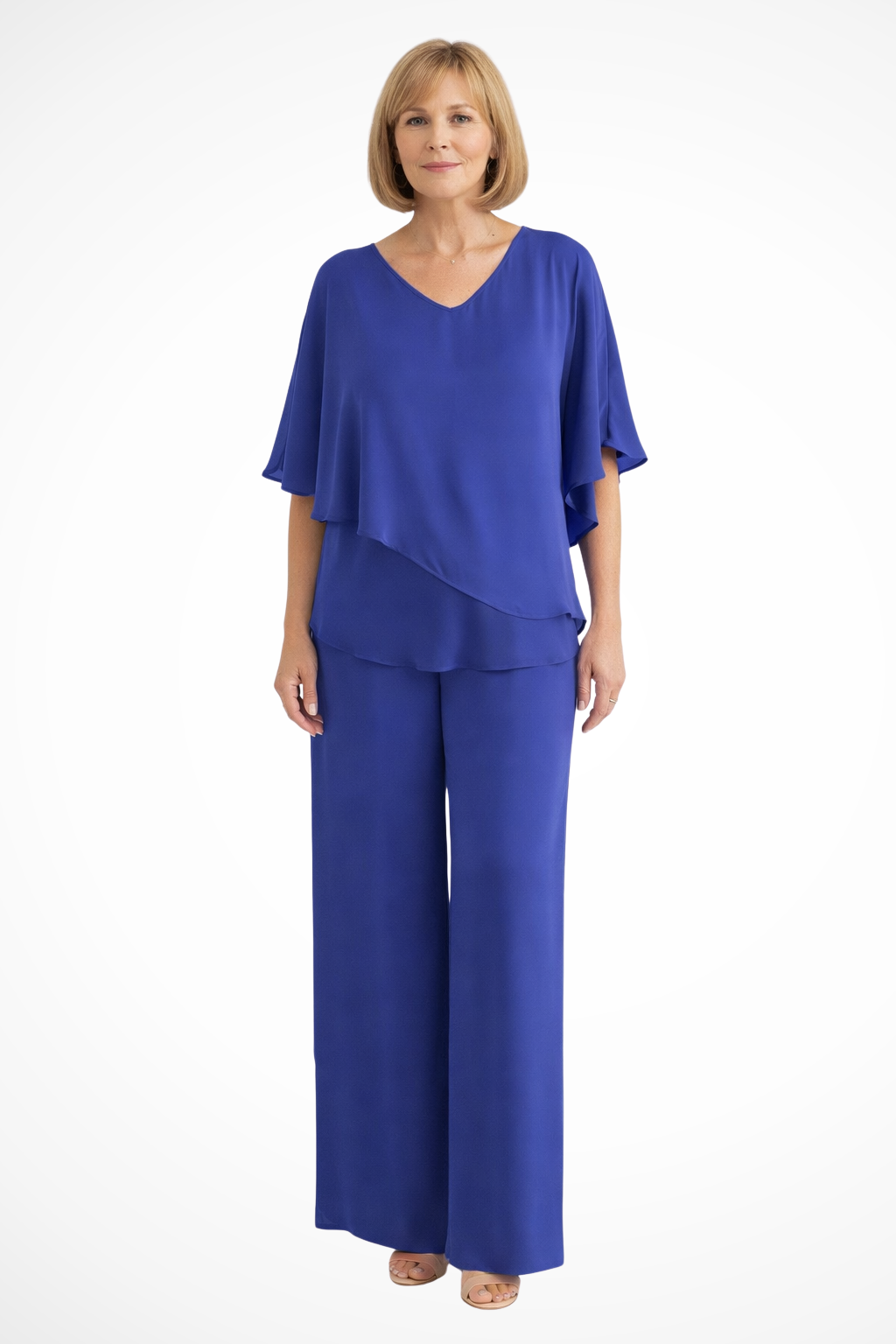 Women's Two-Piece Set with V-Neck and Wide Leg