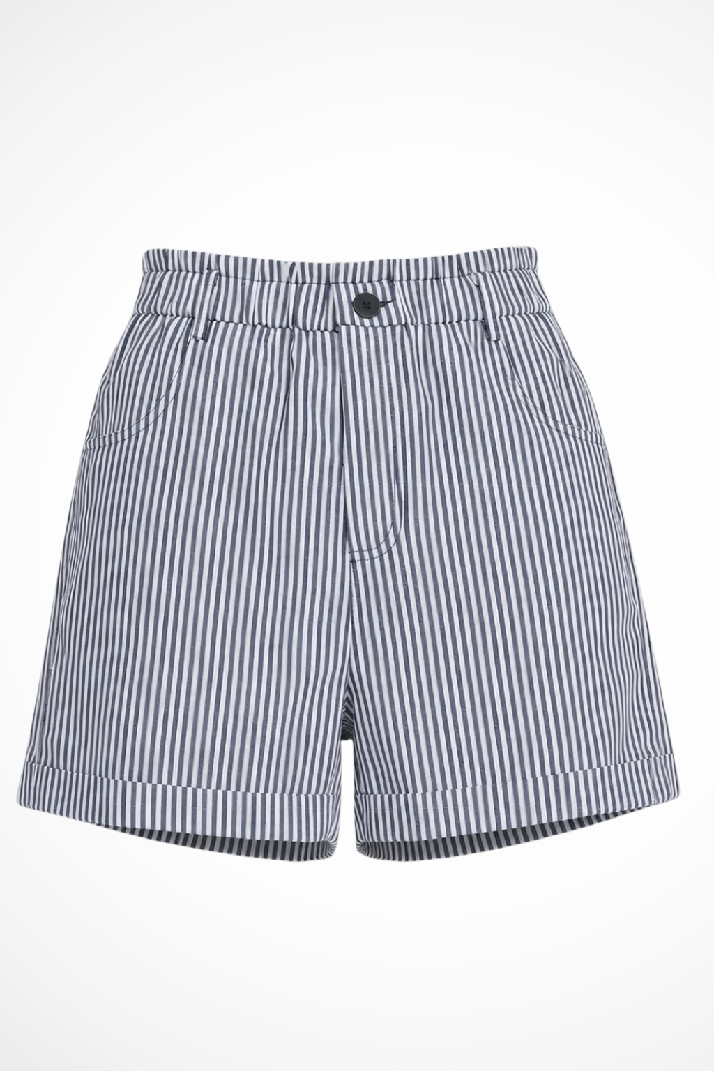 Women's High-Waist Shorts with Stripe Pattern Straight Cut with Pleats and Rolled Hem