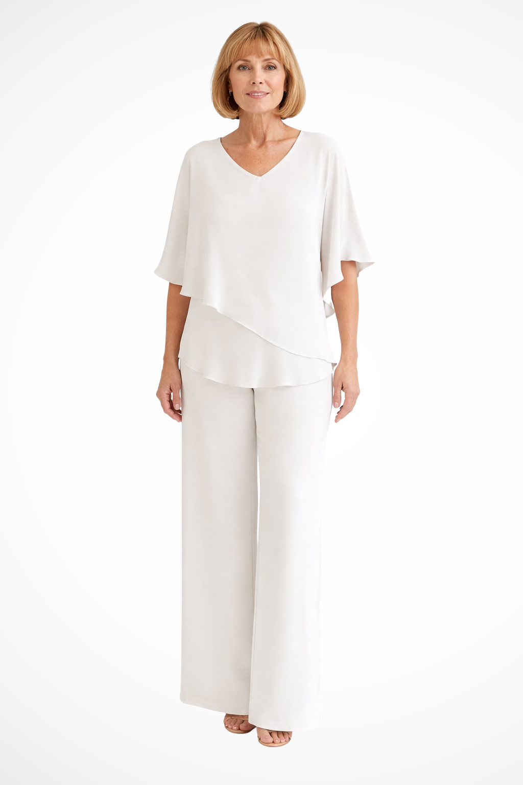 Women's Two-Piece Set with V-Neck and Wide Leg