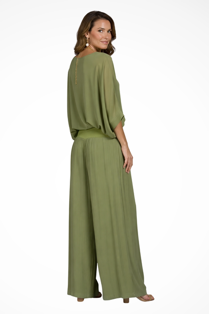 Women's Two-Piece Set with V-Neck and Wide Leg