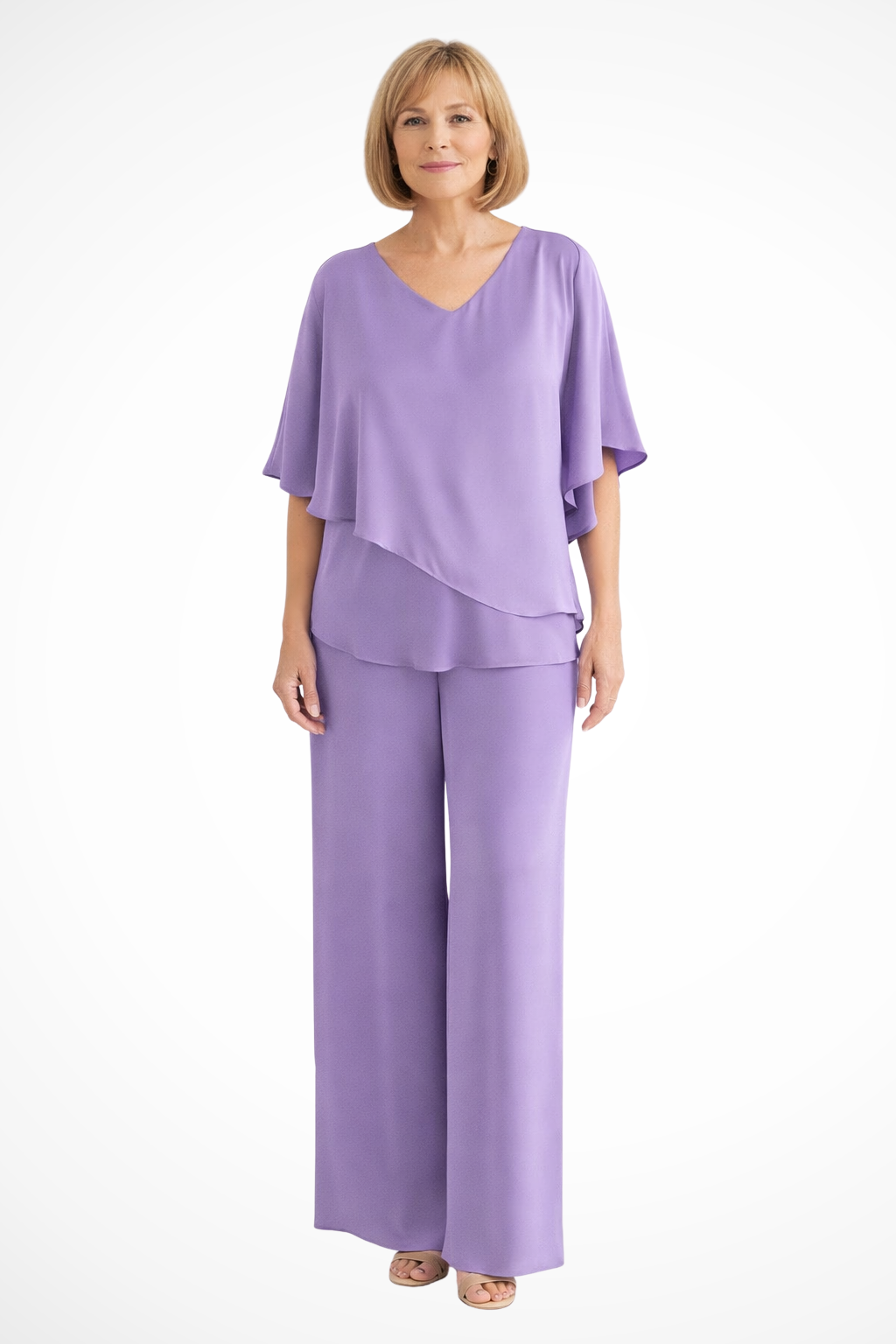 Women's Two-Piece Set with V-Neck and Wide Leg