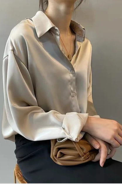 Women's Blouse with Button Placket and Long Sleeves